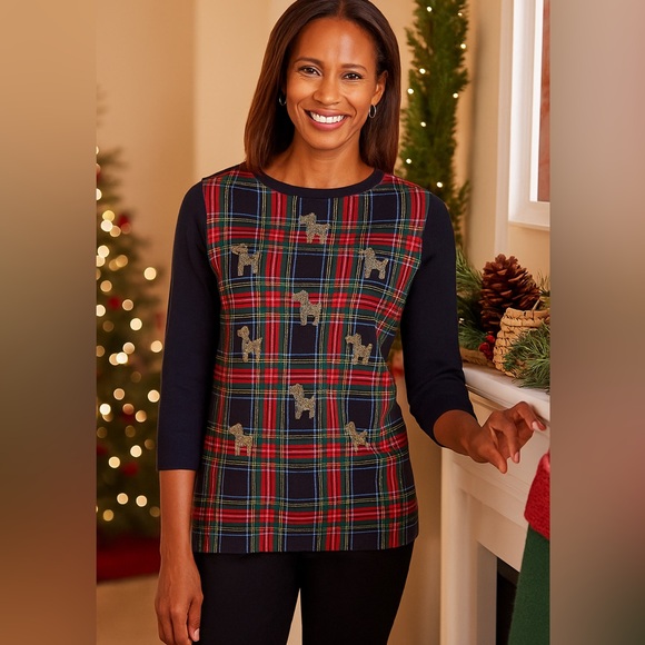Talbots Sweaters - Talbots Merino Wool Plaid Crewneck Dog Sweater size small